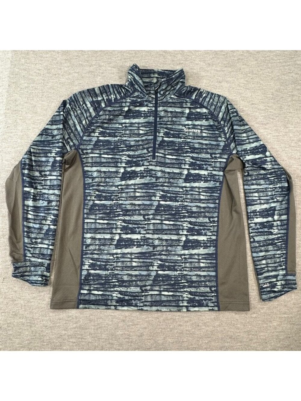 Simms Performance Fishing Shirt SolarFlex Mens Size M Quart Zip Blue Long Sleeve